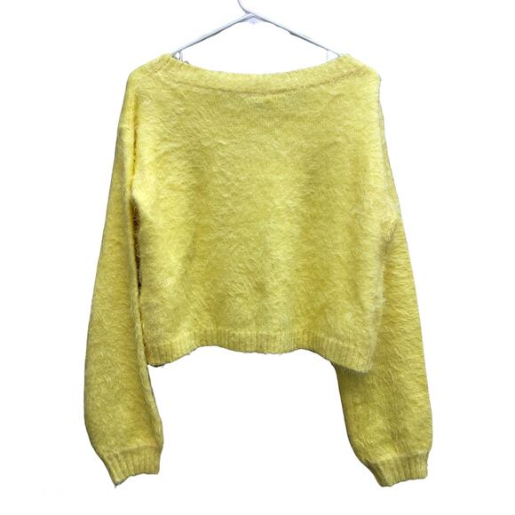 NEW Somedays Lovin Yellow Fuzzy Cropped Eyelash Sweater Women's Small - Picture 4 of 4